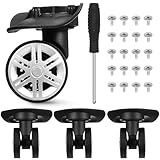 WESIEVYA Ruedas de Repuesto Dobles para Maleta de Equipaje Negro, Giratorias 360°, Tornillos y Destornillador, Kit de Reparación para Maletas y Maletines de Viaje, Resistentes y Fáciles