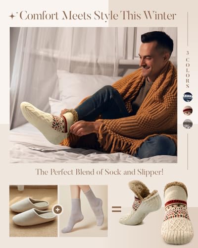Fuzzy Slipper Socks with Grippers: Cozy Gift for Men & Boys, Soft Thermal Fireside Slippers, Stocking Stuffers2