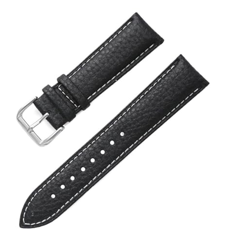 Bracelet montre cuir noir 18mm surpiqûre blanche souple et résistant pour montre homme et femme