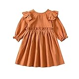 Goodplayer Toddler Girl Cotton Linen Dress Long Sleeve Ruffle Fall Dress Kids Solid Dresses Casual C