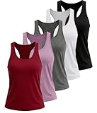 TELALEO 5 Pack Workout Tank Tops for Women, Athletic Racerback Sports Tank Top, Loose Sleeveless Dry Fit Shirts Black/Grey/White/Red/Purple M
