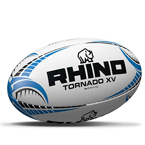 Rhino Tornado XV Rugby Ball, Size 5, White/Blue - Image 2