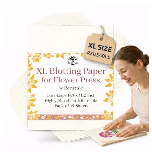 XL Blotting Paper for Flower Press by Berstuk - Extra-Large 14.7 x 11.2 inch Flower Press Sheets - Highly Absorbent and Reusable - Pack of 15 Blotter Paper Sheets