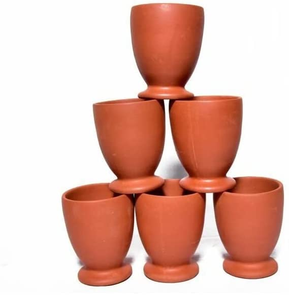 Ceramic Kulhar 6 Pc Plain Glazed Kulhad Traditional Indian Chai Tea Cups, Set of 6, camping mug, coffee mugs (6 oz) (M2 PLAIN)