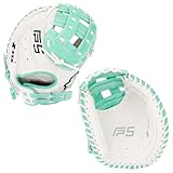 SSK FP5 Fastpitch Softball Catcher’s Mitt 33” – 34” Right & Left Hand Throw Premium Full Leather Softball Glove (White/Mint, 33' - Right Hand Throw)