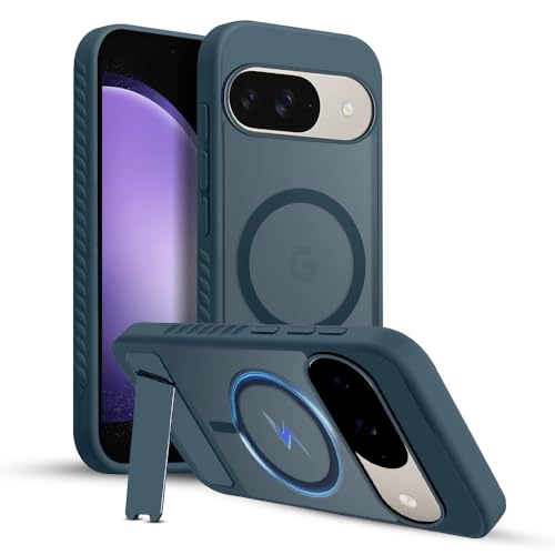 Image of KARWAN?Ultra Hybrid Matte Back Cover Case Compatible with Stand Magnetic for Google Pixel 10 | Mag-Safe Wireless Charging | Camera Bump Protection -(Blue)