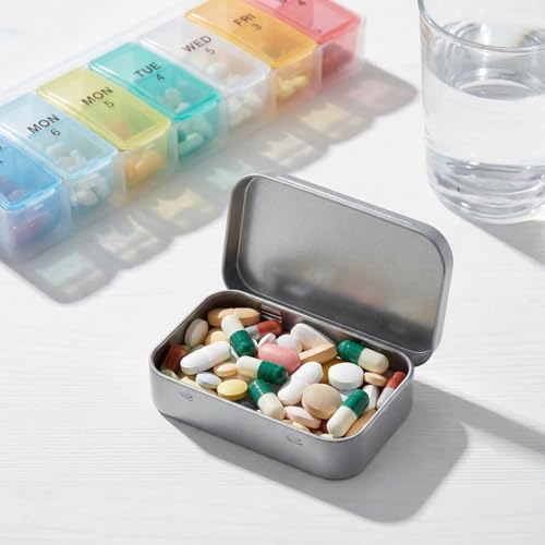 Image of Hotop 12 Pack Metal Rectangular Empty Hinged Tins 3.75 x 2.45 x 0.8 Inch Box Containers with Lids Mini Portable Box Small Storage Kit, Home Organizer (Silver)