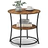 VASAGLE Side Table Round End Table with 2 Storage Shelves for Living Room Bedroom Nightstand with Steel Frame for Small Spaces Accent Coffee Table Rustic Brown and Ink Black