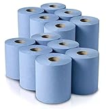 12 Pack Jumbo Workshop Hand Towels Rolls Centrefeed Blue Rolls Blue Recycled Paper Tissue Paper Roll 2 Ply Embossed Tissue Wipe Away Commercial & Kitchen Use - Image 1