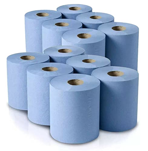 12 Pack Jumbo Workshop Hand Towels Rolls Centrefeed Blue Rolls Blue Recycled Paper Tissue Paper Roll 2 Ply Embossed Tissue Wipe Away Commercial & Kitchen Use