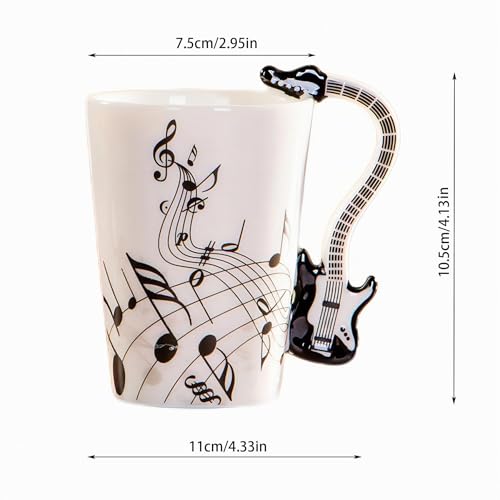 MBSM Tasse à musique créative de 8,5 onces, style violon, tasse en céramique, café, thé, lait, tasses à café avec poignée, tasses à café, cadeaux fantaisie (guitare électrique noire) – vue 6