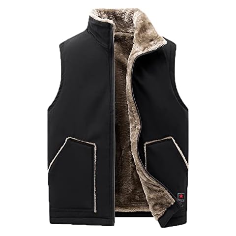 Mens Winter Jackets Casual Fleece Vest Zipper Closure Sleeveless Stand Collar Solid Color Tank Tops Coat With Pockets Cover