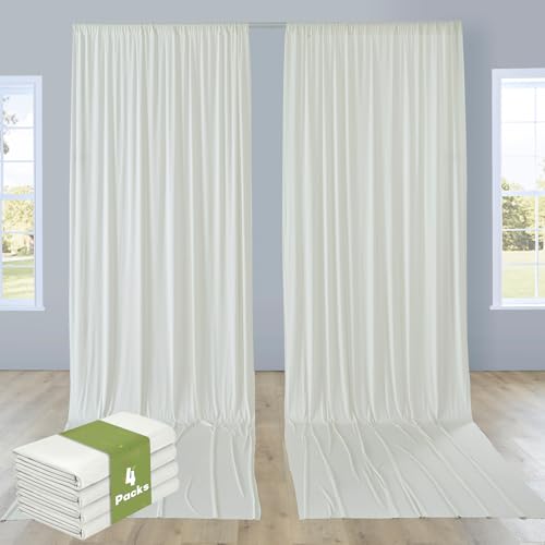 Image of 20ftx14ft Ivory Backdrop Curtains for Parties, Wrinkle Free Polyester Ivory Photo Backdrop Drapes 4 Panels 14 ft Long Back Drop Cloth for Wedding Birthday Photography Background Party