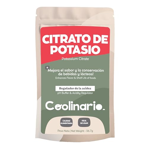 Coolinario Citrato de Potasio en Polvo (56 g) Regulador de Acidez Grado Alimenticio | Mejora Bebidas, Quesos y Mermeladas | Prolonga Frescura y Sabor