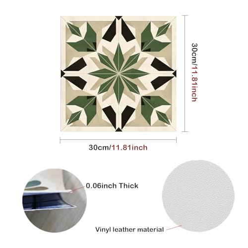 Image of Nuxovilar Peel and Stick Vinyl Floor Tiles, 12x12 Inch | Retro Dark Green Starburst Geometric Pattern, Self-Adhesive Flooring (10 Pcs)