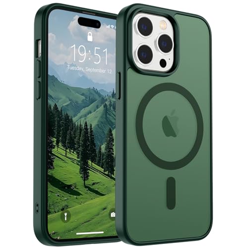 Image of SUPFINE Magnetic for iPhone 14 Pro Case (Compatible with MagSafe)(Military Grade Drop Protection) Translucent Matte Shockproof Phone Case,Forest Green