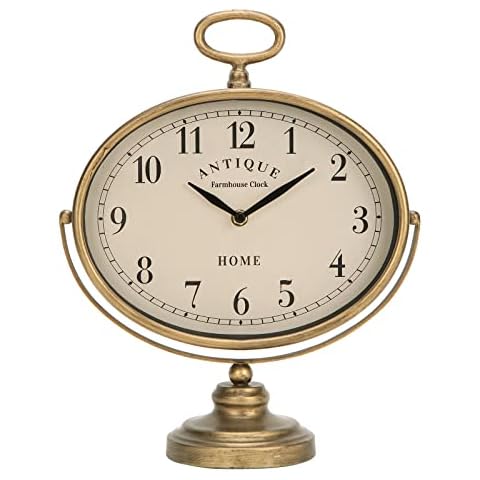 NIKKY HOME Antique Table Clock, Gold Retro Desk Clock with Silent-Non-Ticking Battery Operated Rustic Desk Clock for Living Room, Tabletop, Countertop Cover