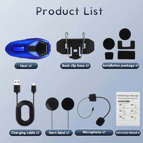 Auriculares inalámbricos de casco Cabilock ABS Blue para motoristas 7