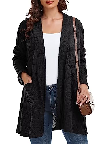 BELAROI Womens Plus Size Cardigan Long Sleeves Fall Sweaters with Pockets Lightweight Jacket Open Front (1X-5X)