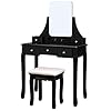 VASAGLE kaptafel, kaptafel met grote spiegel zonder lijst, cosmeticatafel, kaptafel, voor make-up, bekleed krukje, 5…