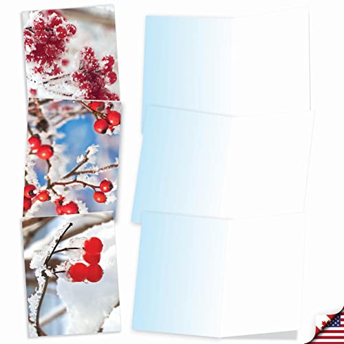 Image of The Best Card Company - 10 Holiday Note Cards for Christmas - Festive Bulk Assortment, Boxed Notecards with Envelopes (4 x 5.12 Inch) - Merry Berries M2274