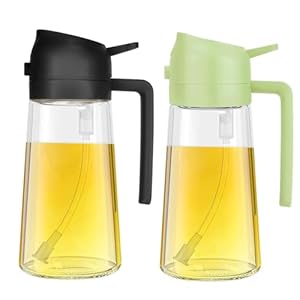 2PCS Olive Oil Sprayer for Cooking, 470ml 2 In 1 Glass Oil Sprayr & Pour for Kitchen, Air Fryer, Cooking, Salad, BBQ (Black,Green)