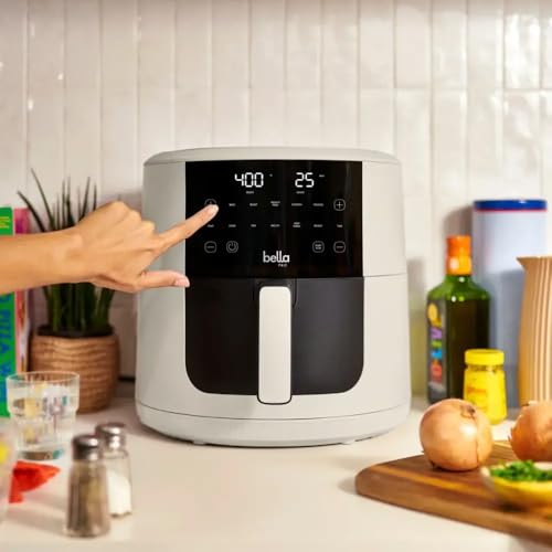 Bella-Pro-SmartCrisp-8-Quart-Air-Fryer-Digital-Touchscreen-Nonstick-Ceramic-Coating-6-Cooking-Presets-1700W-Power-Oil-Free-Cooking-Family-Sized-Capacity-Dishwasher-Safe-Oatmilk Bella Pro SmartCrisp 8 Quart Air Fryer Digital Touchscreen Nonstick Ceramic Coating 6 Cooking Presets 1700W Power Oil Free Cooking Family Sized Capacity Dishwasher Safe Oatmilk