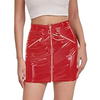 Rock Damen kurz Leder Damen Wetlook Sexy Rock Minirock Damen sexy Wetlook Lederrock Damen Wetlook Rock Latex Rock Damen kurz Lackleder sexy offener Rock Erotischer kurzer Rock mit Reißverschluss(XL)