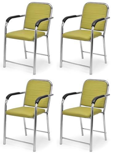 Image of GOYALSON Office Chair Visitor with arm Rest with Steel Frame and Cushioned seat Back Chair Without Wheels Chair (4, Green, Heavy 1)