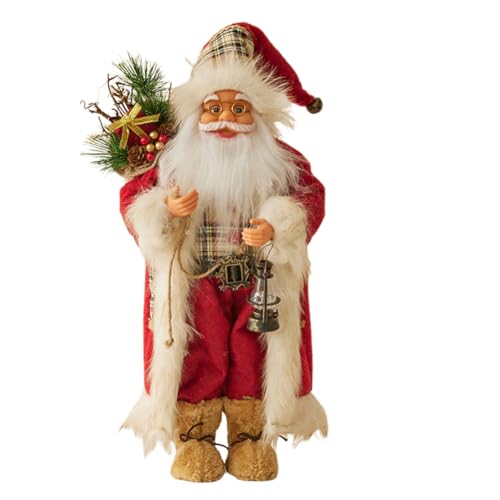 Large Santa Claus Decorations, Christmas Standing Figurine Ornaments for New Year Christmas Decoration Faux Fur Christmas Traditional Standing Santa Figurine for Christmas Holiday Decorations