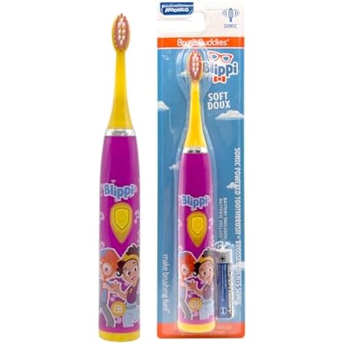 Brush Buddies Blippi Electric Toothbrush for Kids, Battery Powered Sonic Toothbrush, Soft Bristles, Children’s Toothbrush for Boys & Girls, Toddler Oral Care, Blippi Character Design (Purple)