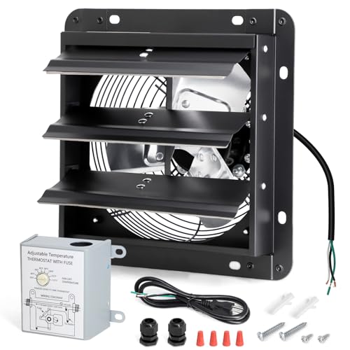 Ventilador de extracción para pared Criditpid de 7 pulgadas, negro, con termostato ajustable, para ático, cobertizo, sótano, invernadero y garaje, 1600 CFM, 760 RPM miniatura 1