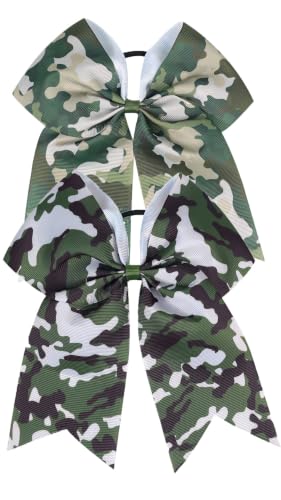 7"Camo Cheer Bow Cheer Bows Full Camouflage Ponytail Hair Ties Ponytail Holder Accessories.(FQ9) (2 pcs Set B)