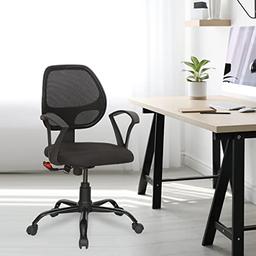 Nilkamal Mustang Mid Back Upholstered Mesh Chair with Push Back Mechanism in Black Color