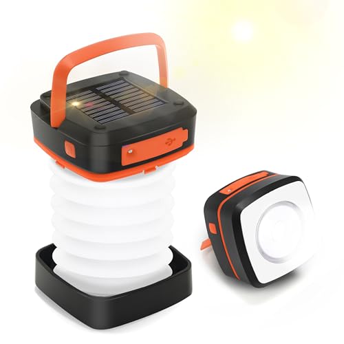 CARPESUN Faltbare Solar Campinglampe Aufladbar, Tragbar Camping Laterne Energienbank mit 3 Lichtmodi für Camping Angeln Notfall, 1 Stück