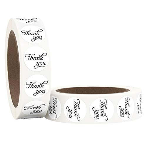 1 Inch Round Thank You Sticker Labels in Script/Calligraphy Print, 1000 Stickers per Roll, 2 Rolls