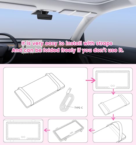 Image of 120 LEDs Car Mirror Vanity, Car Sun Visor with 3 Light Modes&Big LEDs, Rechargeable Makeup Mirror Touch Control, Light Up Mirror Universal for Car, Truck