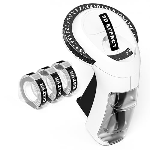 Prägegerät, Retro Beschriftungsgerät, Tragbares Etikettiergerät mit 3 Etikettenband (9mm x 3m), Geeignet für den Hausgebrauch, Basteln, Büro, Schule, Heimwerken, Kinder, Handheld, 50g - Schwarz