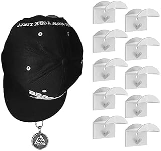 MOSTRUST Upgraded Adhesive Hat Hooks for Wall Mount with Screws(10-Pack), Hat Rack Design for Baseball Caps, Hat Hangers Holder Storage Organizer for Room Decoration (White)