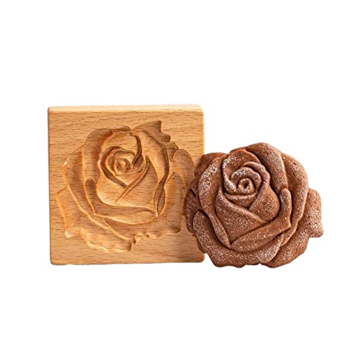 AEGYPIUS Wooden Cookie Molds, 3.9 x 3.9 Inches 3D Wood Cookie Mold with Rose Engraved, Christmas Wooden Butter Mold for Baking Molds Wood for Shortbread Holiday Treats