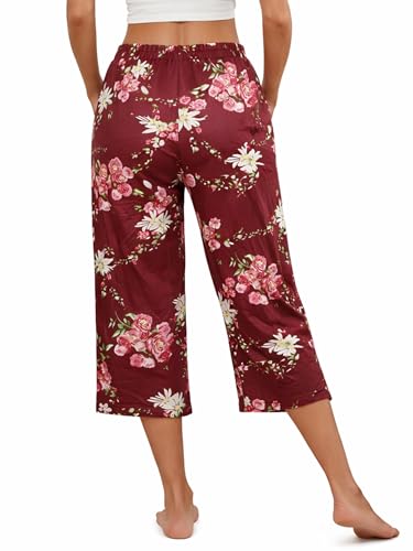 Image of Kabento 2 Pack Womens Pajama Pants Capri Sleep Lounge Pants Drawstring Pj Bottoms with Pockets