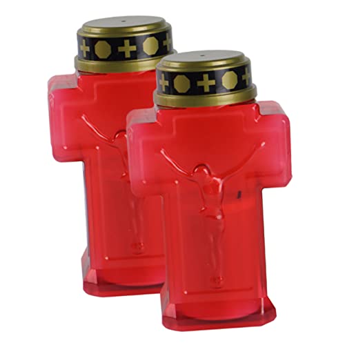 LIFKICH 2piezas Vela Led Sin Cruz De Jesús Decoración Religiosa Para Hogar Iglesia y Ceremonias Luz Nocturna Roja Para Oraciones y Recuerdos