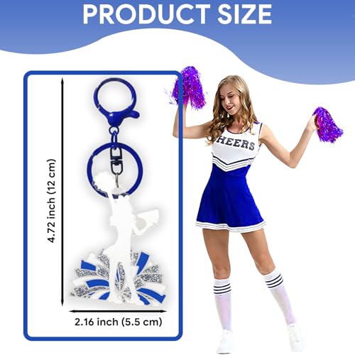 VRHGL 20PCS Cheer Pom Pom Keychains,Blue & Gold Cheer Gifts Bulk for Team, Bulk Cheerleader Gifts, Teen Bookbag Name Tag for Cheer, DIY Name or Slogan Blank Keychains for Girls Women Mom