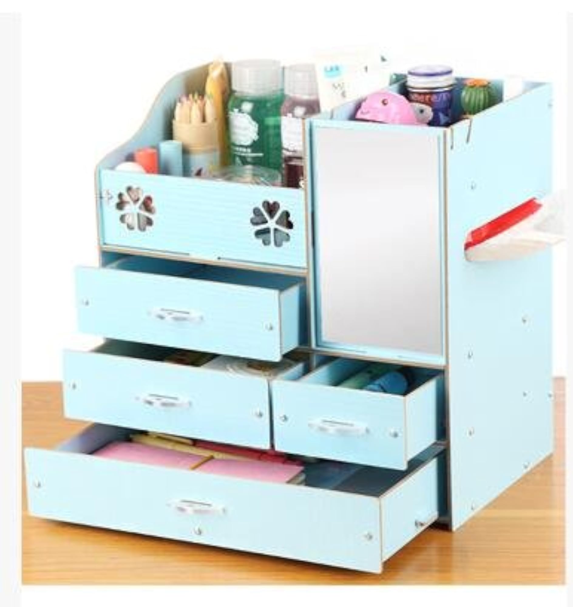 Desktop Office Supplies Wooden Bookcase with Mirror, Big Size