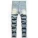 LZLER Jeans for Short Men Stretchy Ripped Relaxed Drippy Jeans Grey Blue Fashion Design Denim Size 28