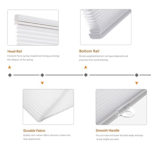 Changshade Custom Light Filtering Cellular Shades Cordless, Top Down Bottom Up Window Blinds, 1.5'' Single Cell Honeycomb Pleated Shades For Bedroom, Child Room, Bathroom, White #TOP3