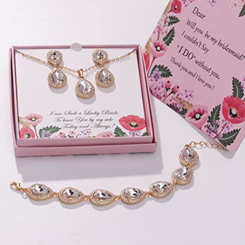 Will You Be My Bridesmaid Jewelry Set for Wedding of 4, 6, 8 - Silver, Gold, Rose Gold Bridesmaid Necklace, Earrings, Bracelet Set - Proposal Gifts2