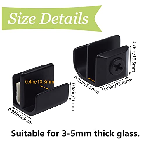 Ufurmate Glass Cabinet Door Knob, 4Pcs Black Zinc Alloy Glass Door Clip Handle Heavy Duty Frameless Glass Door Handle Knobs No Drill Glass Door Knobs (Square) #TOP1