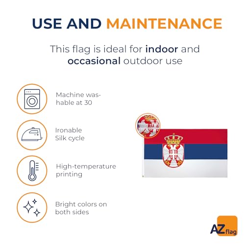 Image of AZ FLAG - Serbia Flag - 3x5 Ft - 100D Polyester Serbian Banner with Two Metal Grommets - Fade Resistant - Vivid Colors - 3' x 5' Feet - 150x90 Cm