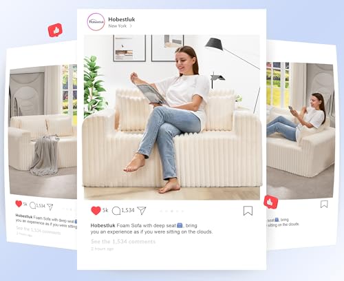 Image of Hobestluk Couch Sofa 2-Seater Foam Sofa Loveseat for Small Spaces Comfy Sofas with Removable Cover Furry Couch with Pillows for Living Room, Bedroom, Apartment, Office (White, Loveseat)